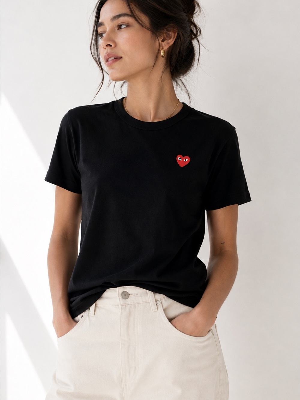 Comme des Garçons PLAY Black Red Heart Logo Cotton T-Shirt XS
